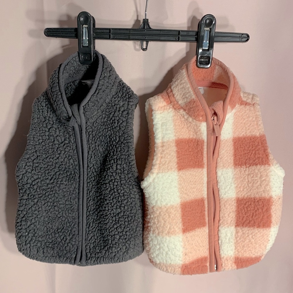 Old Navy Gray and Pink Checkered Kids Vests